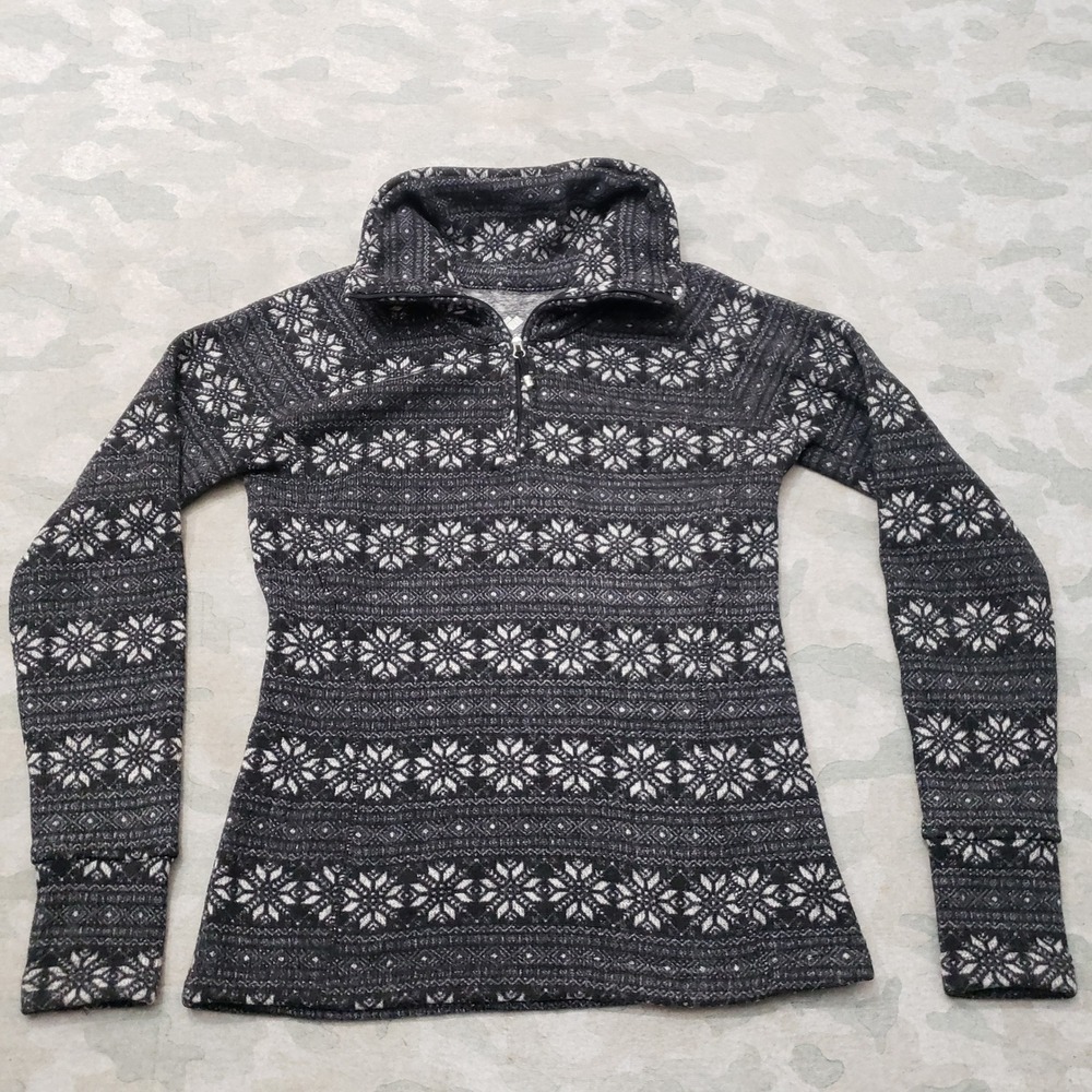 Obermeyer Sweater Womens Small Gray Nordic Fair Isle 1/4 Zip Fleece Pullover